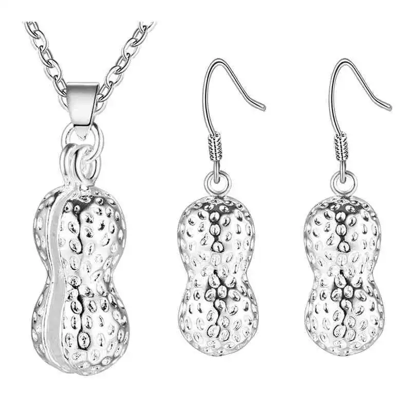 Hainon 925 sterling silver plated peanut Necklace Earrings Set for Wedding women's accessories set jewelry Gift card 1