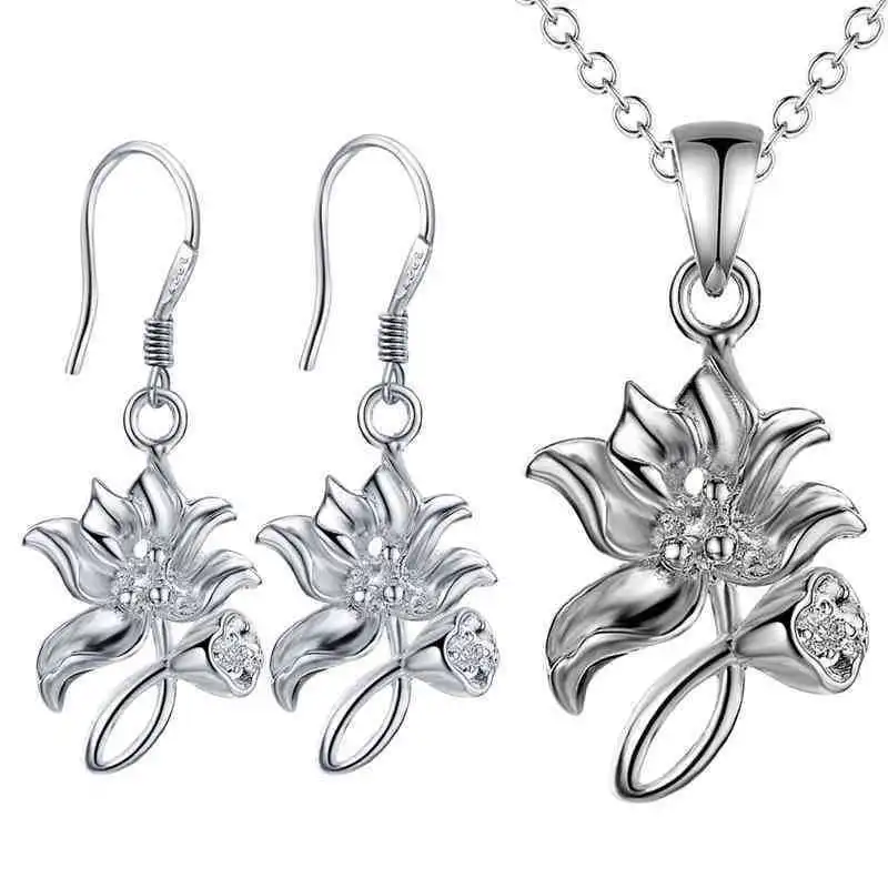 Hainon wholesale new design flower Pendant Necklace Earrings set jewelry wedding sets women Gift Cards 1