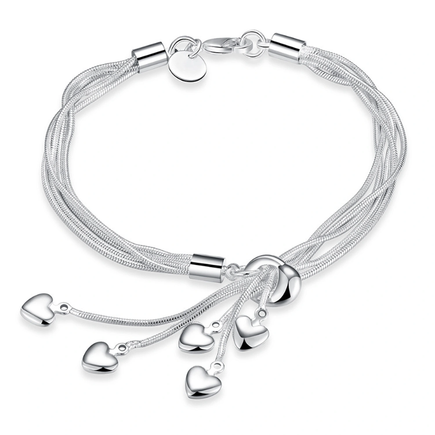 Hainon Wholesale silver plated tassel heart bracelet European and American hot style jewelry gift card flannel bag set 1