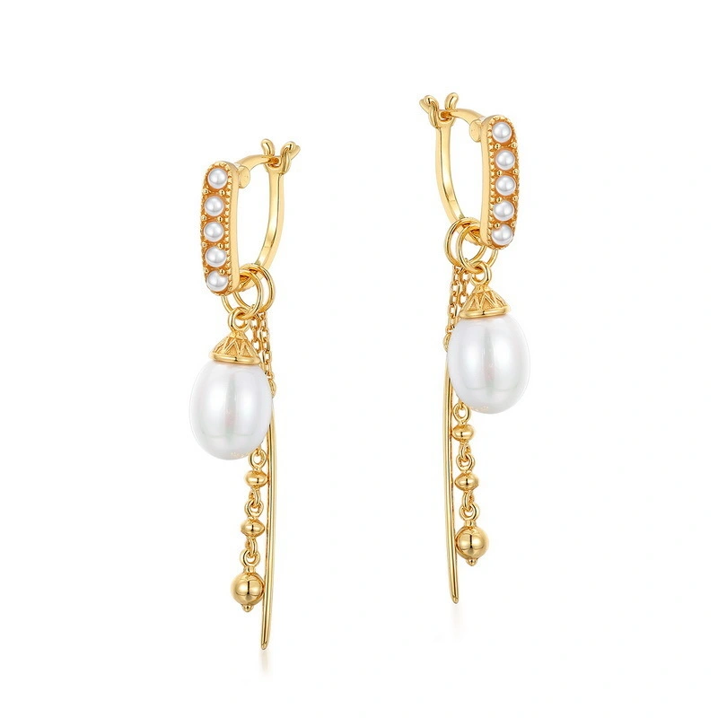 Hainon European Fashion Brass Earrings Hot Sale Personality Gold Plated Pearl Drop Earrings 1