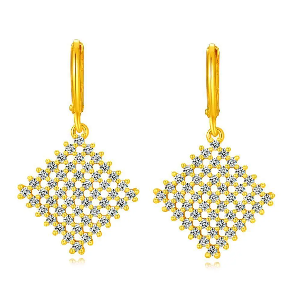 Hainon Earrings for Women White zircon 18k gold Diamond mesh hoop earrings 925 silver plated Earrings gift 1