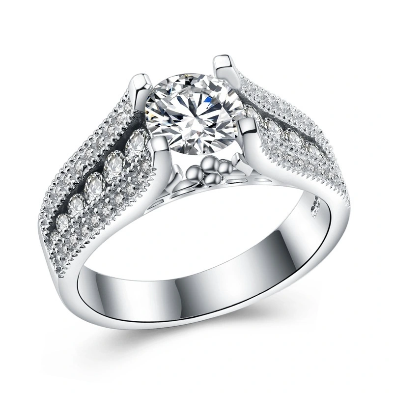 New Luxury wedding ring jewelry AAA zircon paved white stone white gold ring 1