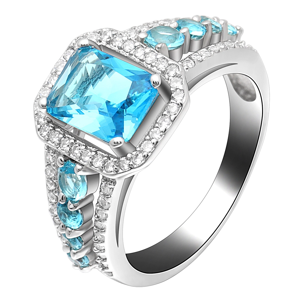 2018 July Hainon Fashion Lake Blue Zircon Shining wedding rings for women jewelry rings 1