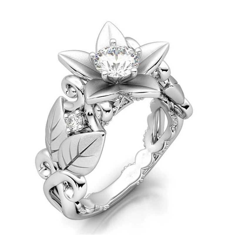 New Plant Flower shape Design Lady Wedding Engagement Ring Zircon Flower cluster silver ring 1