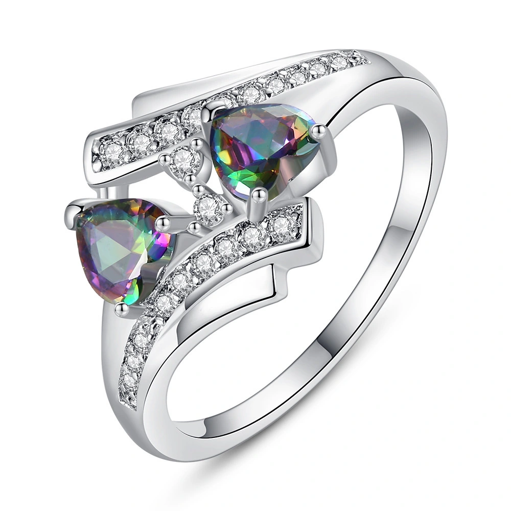 New wedding ring Unique design heart shape colored cubic zirconia engagement ring 1