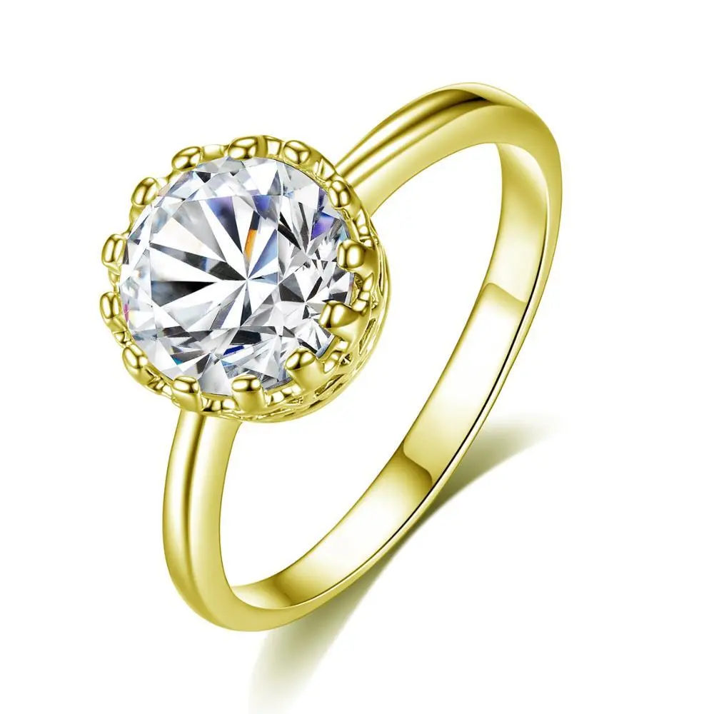 New wedding ring Unique design Round shiny gold plating jewelry cubic zirconia engagement rings women 1