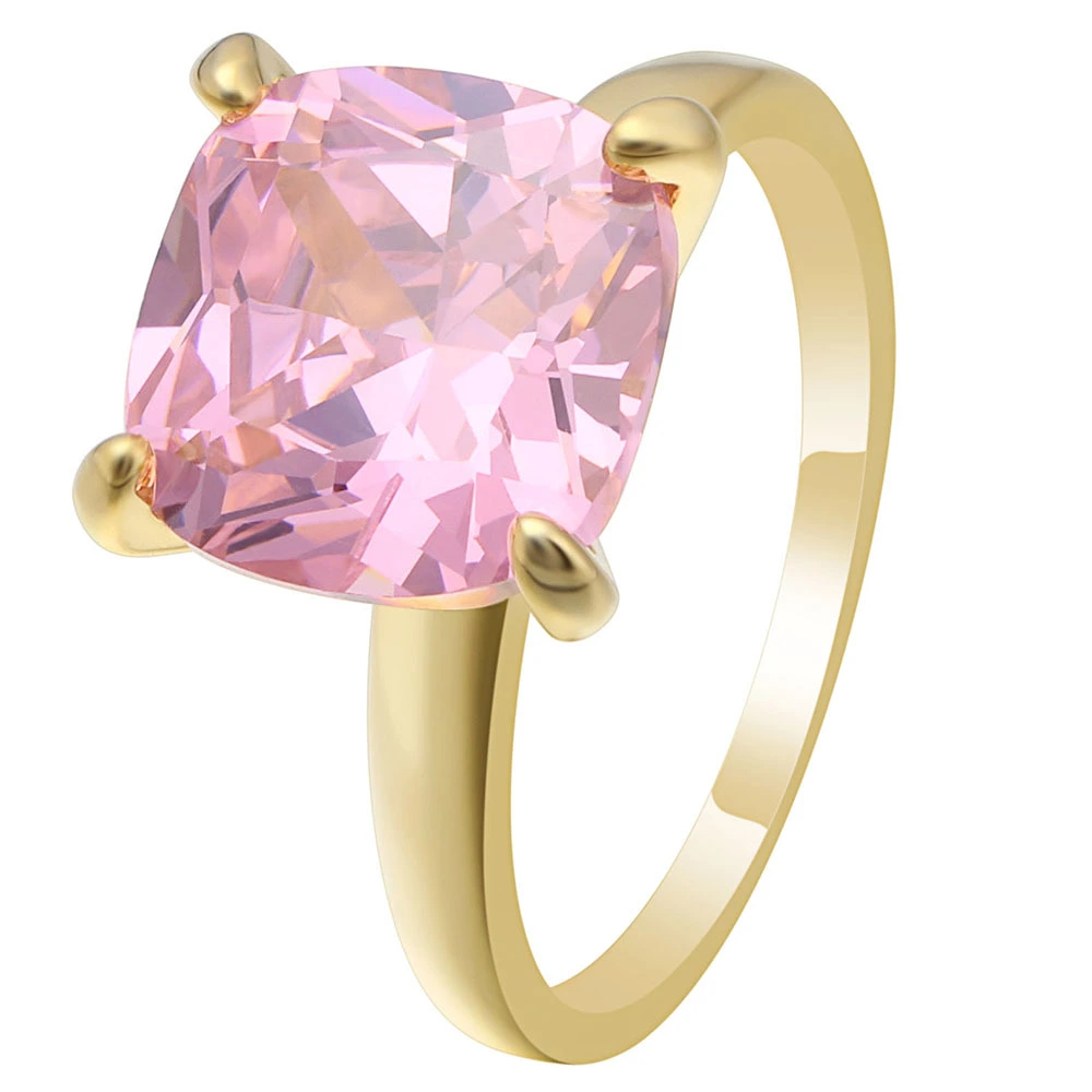 11mm White Square Cz Diamond Gold Ring Women Pink White CZ Stone Engagement Rings For Women Wholesale 1