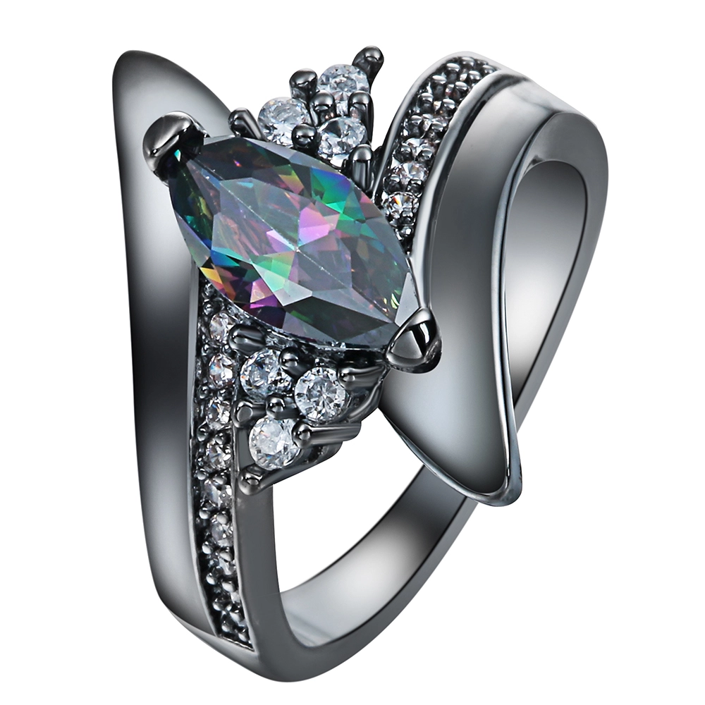 Rainbow Ring For Women Black Plated Blue Purple Pink Red Jewelry Dropshipping Size 6 7 8 9 10 Rainbow Eternity Ring 1