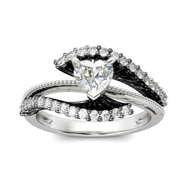 Hainon fashion cute wholesale white zircon heart Ring Jewelry for women Gift card flannel bag set 1