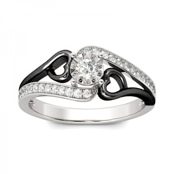 Hainon white zircon Round Brilliant Cut Black Gun Plated Ring Jewelry for womenGift card flannel bag set1 1