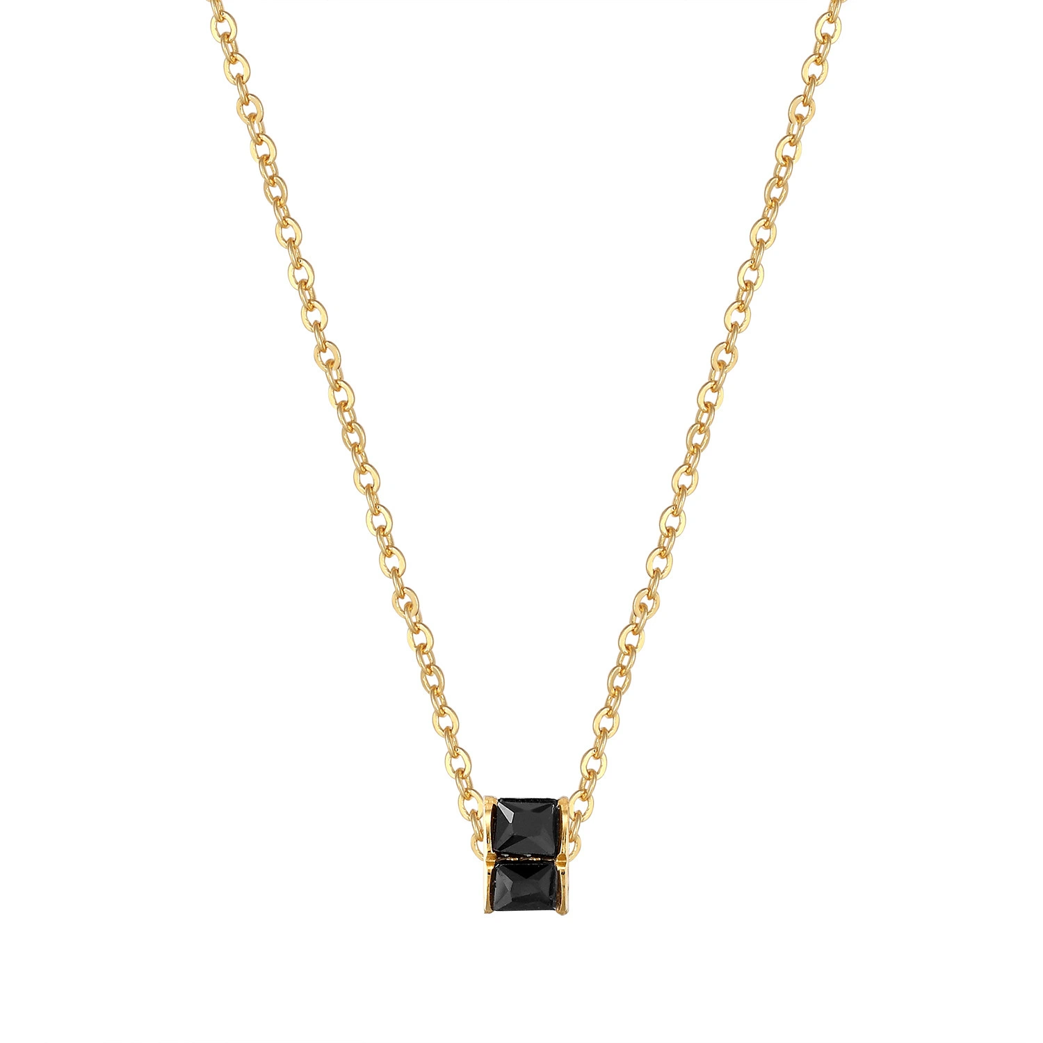 Wholesale Custom 18K Gold Plated Stainless Steel Charm Jewelry black crystal rectangle Pendant Necklace gift Hainon 1