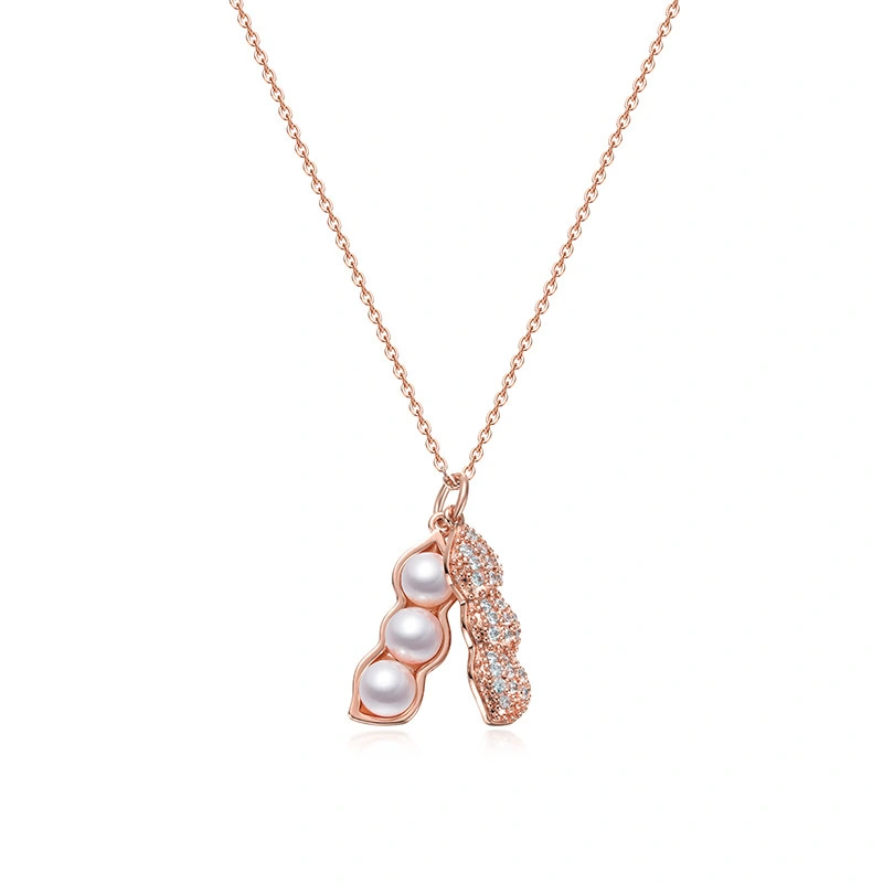Wholesale Custom 18K Gold Plated Stainless Steel Charm pearl peas Pendant Necklace gift Hainon 1