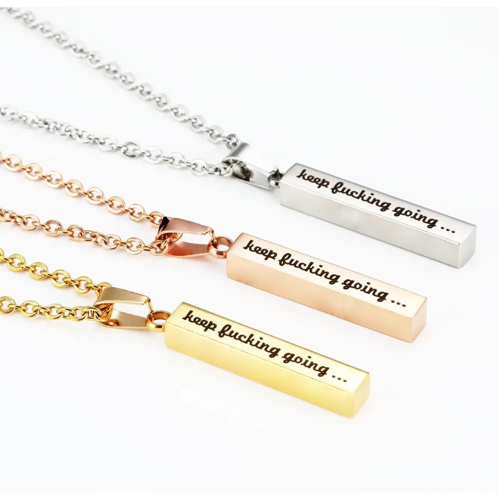 Hainon Custom necklace stainless steel three-dimensional strip necklace Engraved logo characters DIY jewelry 1