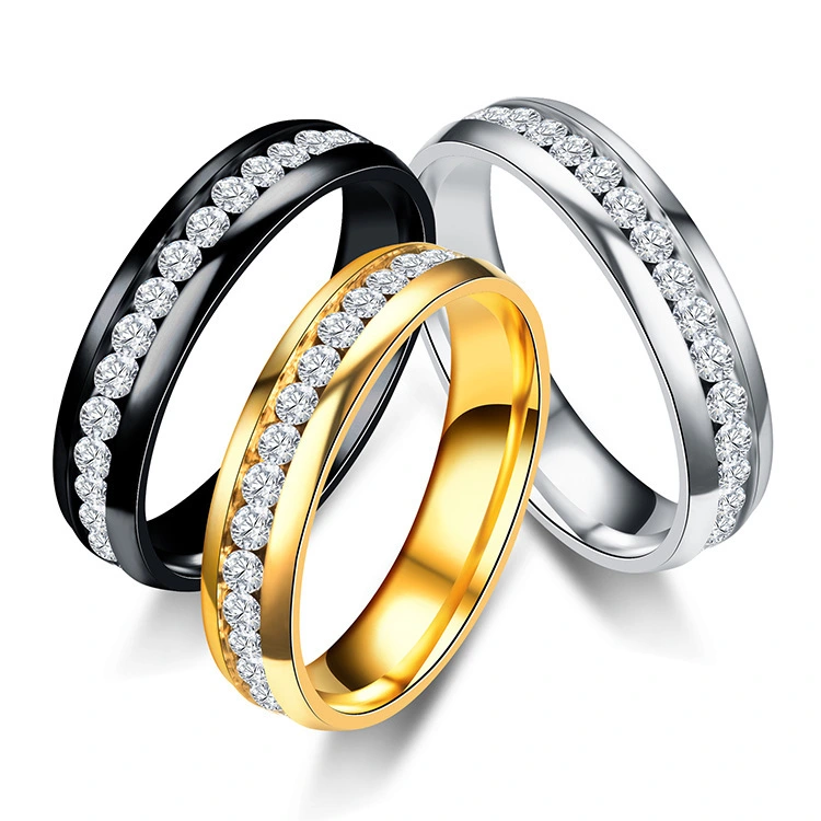 Hainon Stainless steel rings full crystal design 6mm black gold plated High quality polishing women's rings wholesale 1