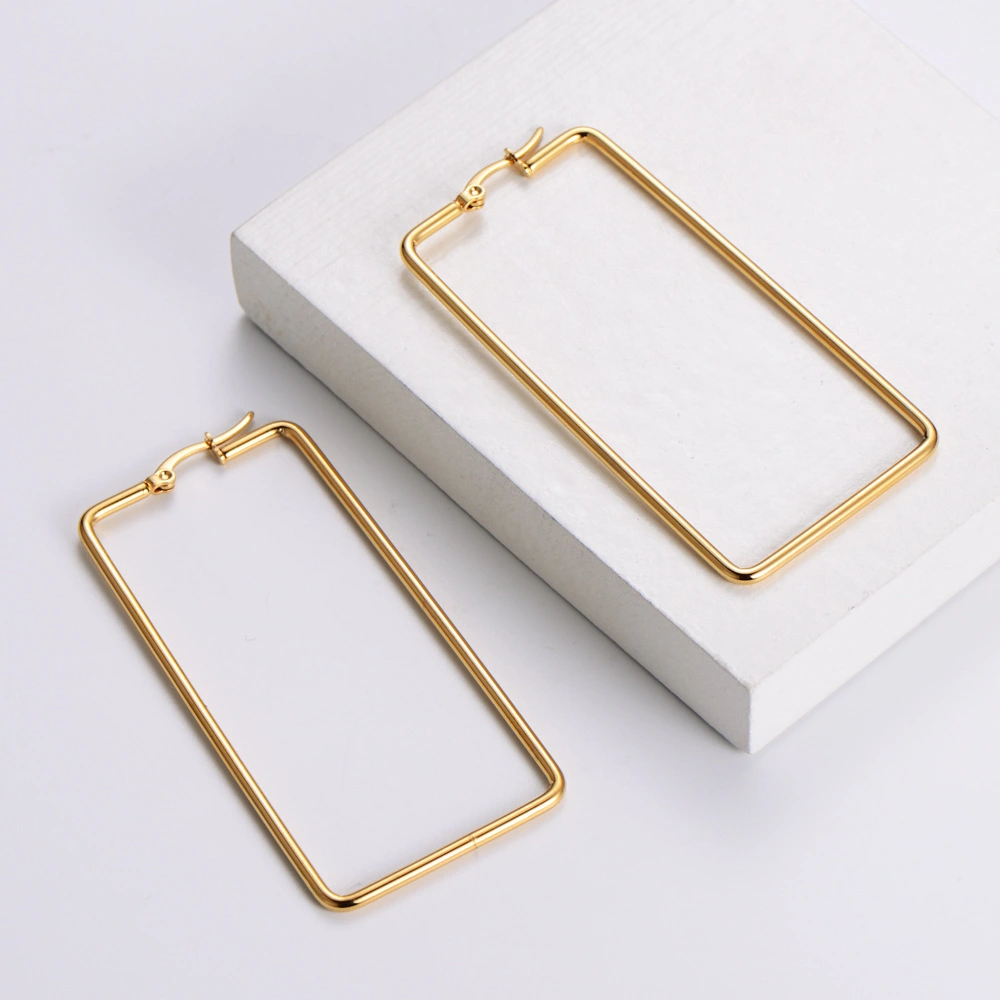 Hainon 2022 Women Earrings Geometric Fashion Jewelry gold plated Stainless steel hoop earrings 1