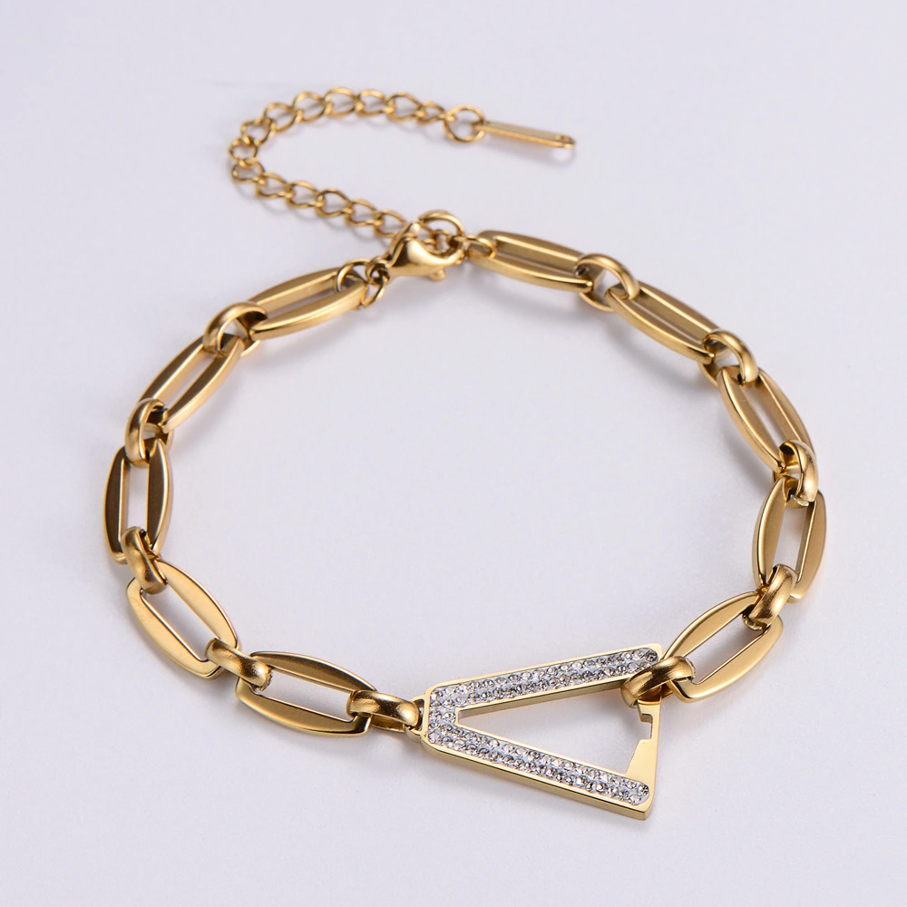 Hainon 2022 Stainless steel bracelet women Inlaid Rhinestone bracelet Geometric hip hop Gold plating 1