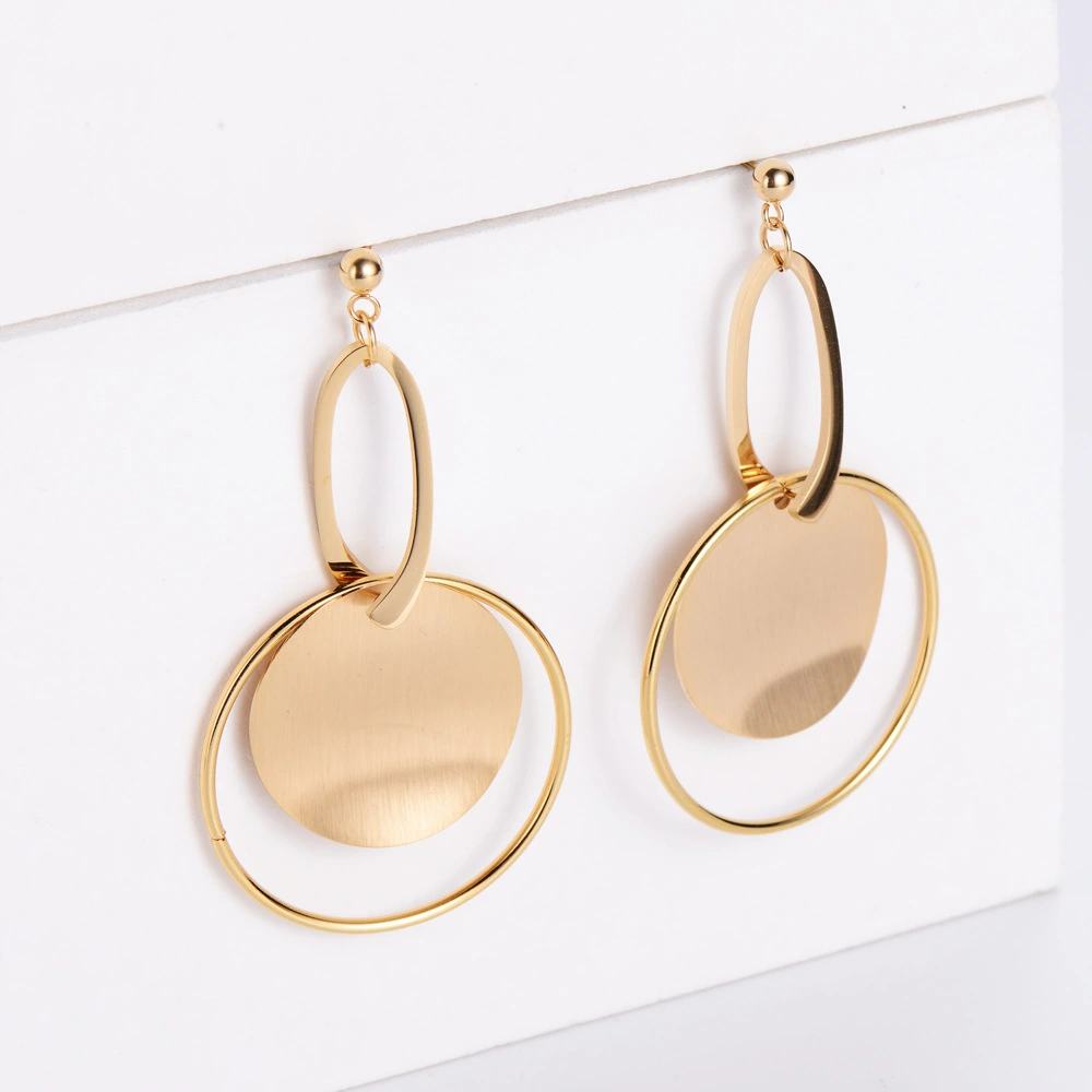 Hainon 2022 Women Earrings Geometric round sequins Fashion Jewelry gold plated Stainless steel stud earrings 1
