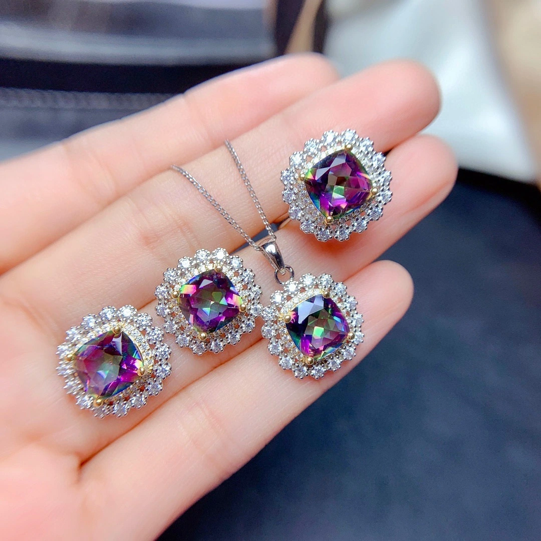Hainon fashion women Jewelry Sets earrings necklace rings Colorful zircon elegant jewelry set Cheap wholesale 1