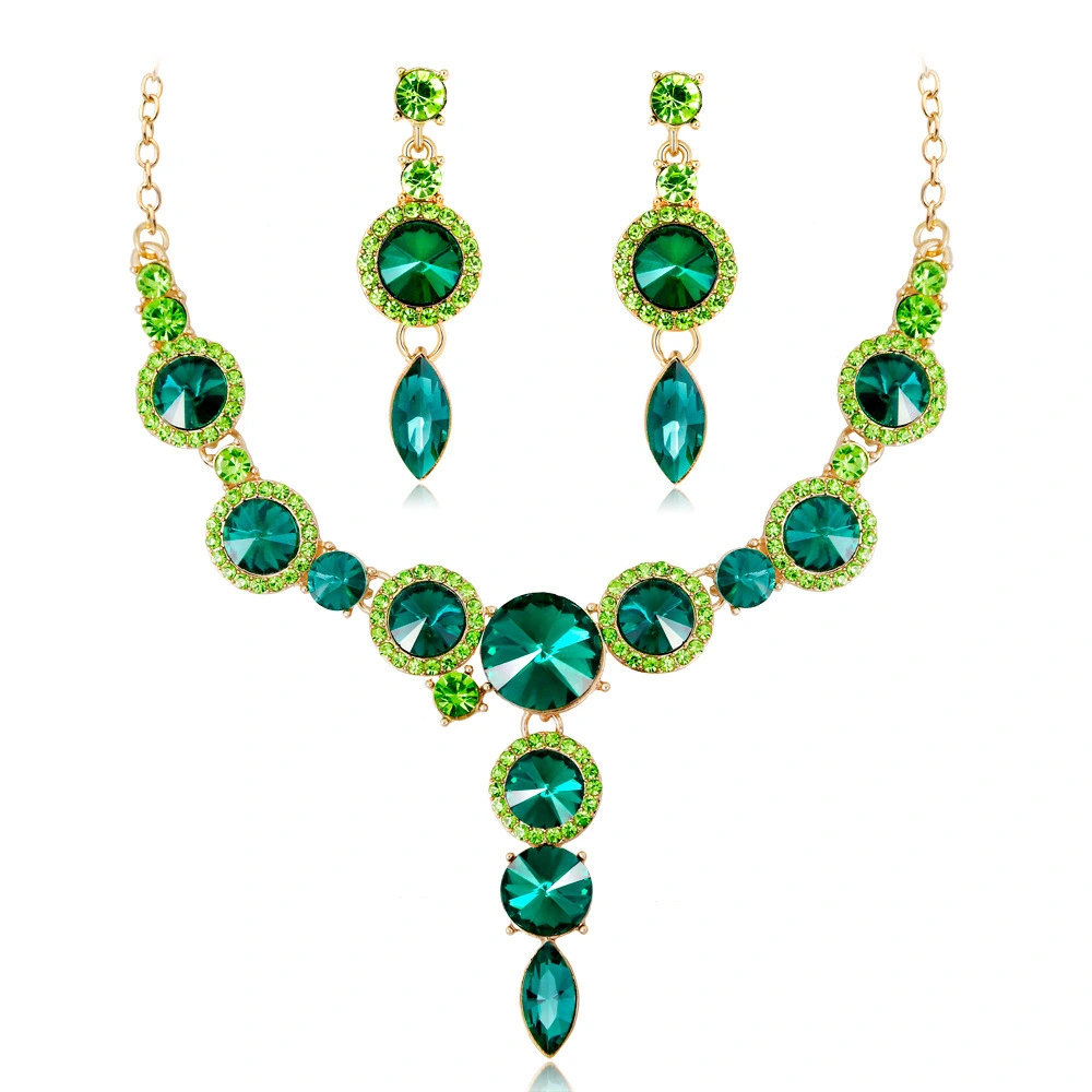 Hainon Color Crystal Luxury Shiny Earrings Necklace Jewelry Sets Alloy Jewelry 1