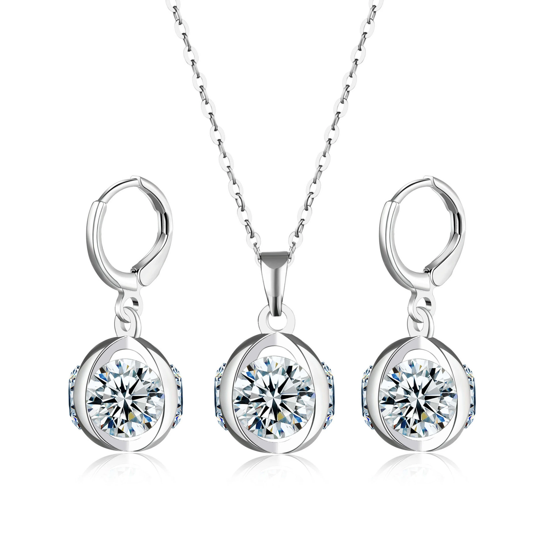 Hainon cheap jewelry set stud earring necklace 925 silver plated white zircon Cheap wholesale 1