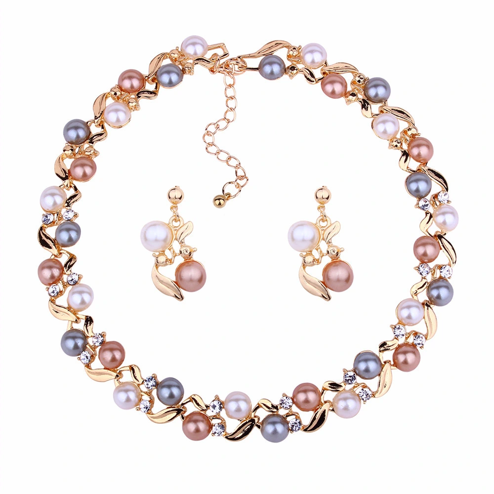 Hainon Fashion Creative Sweet Lady Colorful Pearl Necklace Earring Set 1