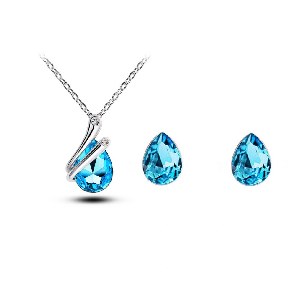 Hainon wholesale luxury jewelry set new 2021 Purple green water drop Crystal Earrings Necklace Jewelry Set Gift card 1