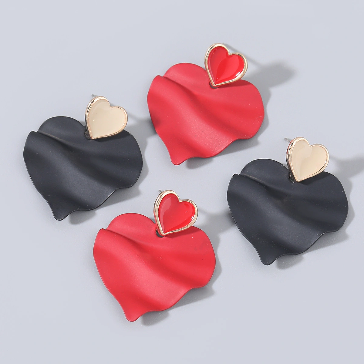 Hainon cute love two heart stud Earrings for Women Valentine's Day for girlfriend Gift card flannel bag set 1