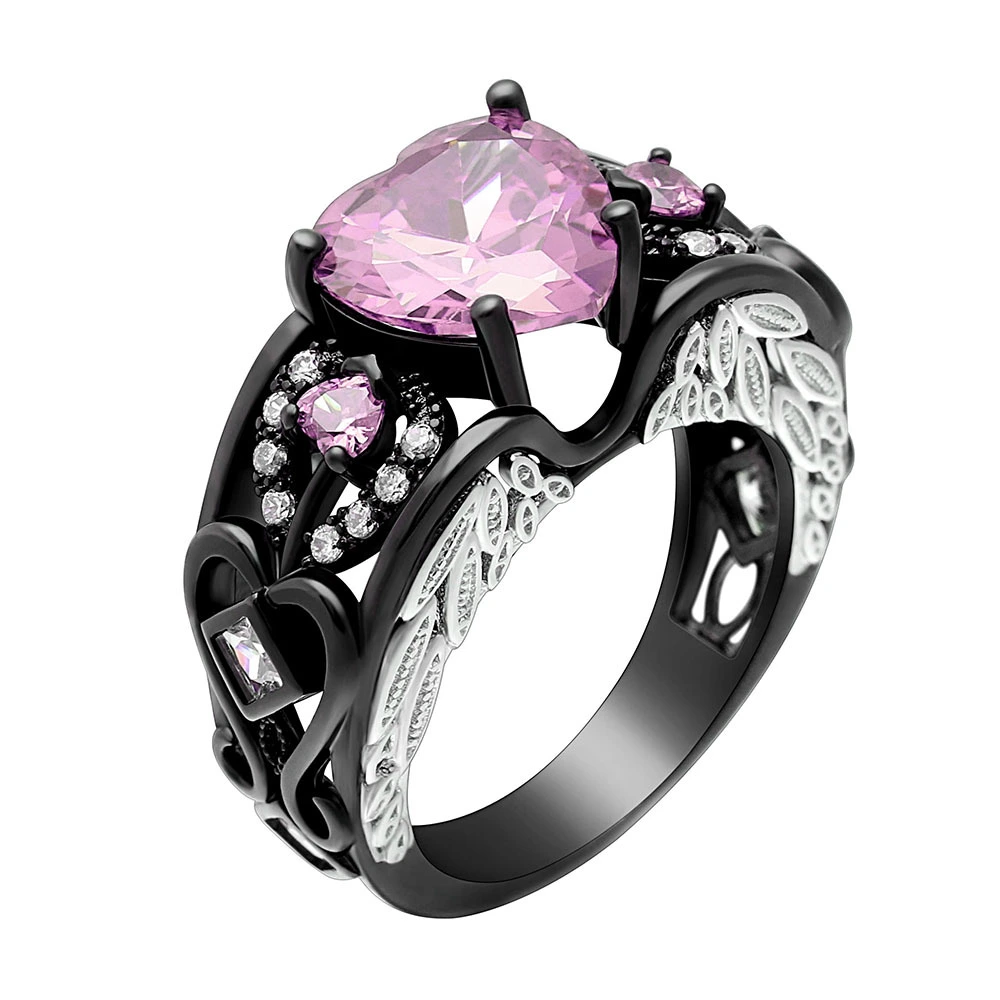 Hainon engagement rings for women 2018 black gold Heart-shaped purple/red zircon fashion women wedding ring 1