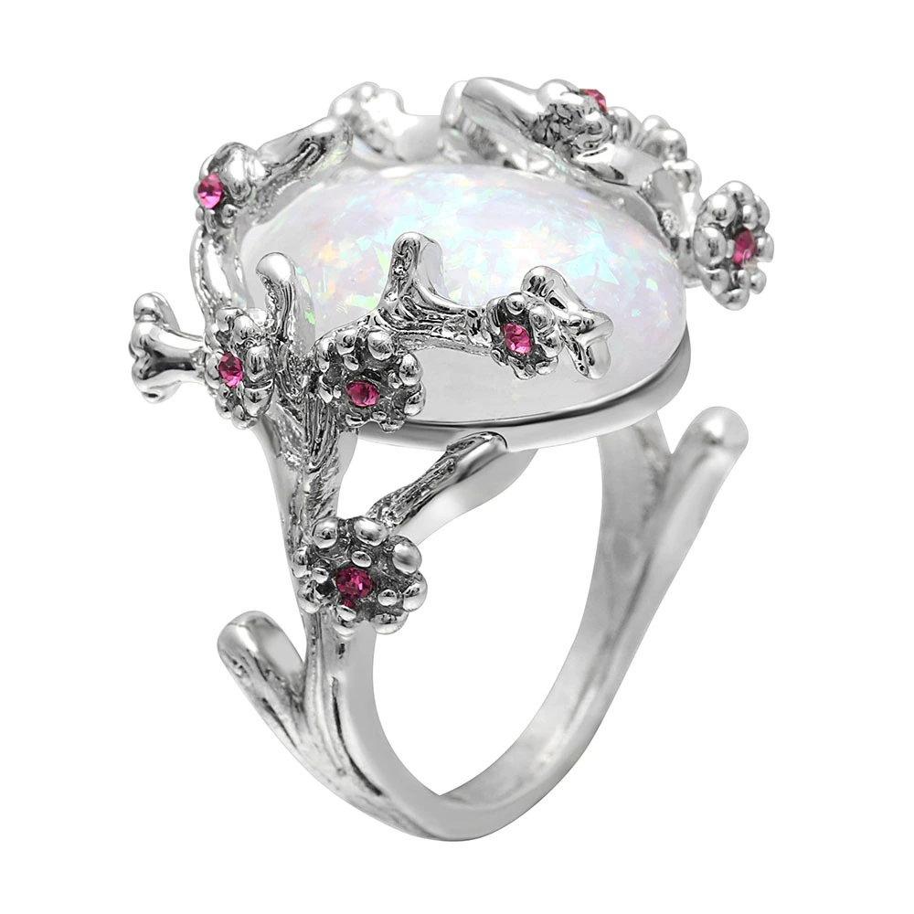 White Opal Ring Plum Flower Branch Shape Refinement Design fashion women wedding ring 1