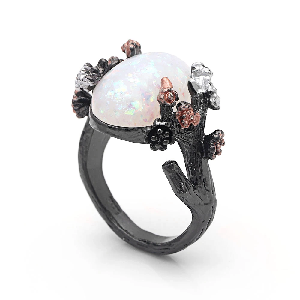 Opal Ring Plum Flower Branch Shape Refinement Design women wedding ring 1