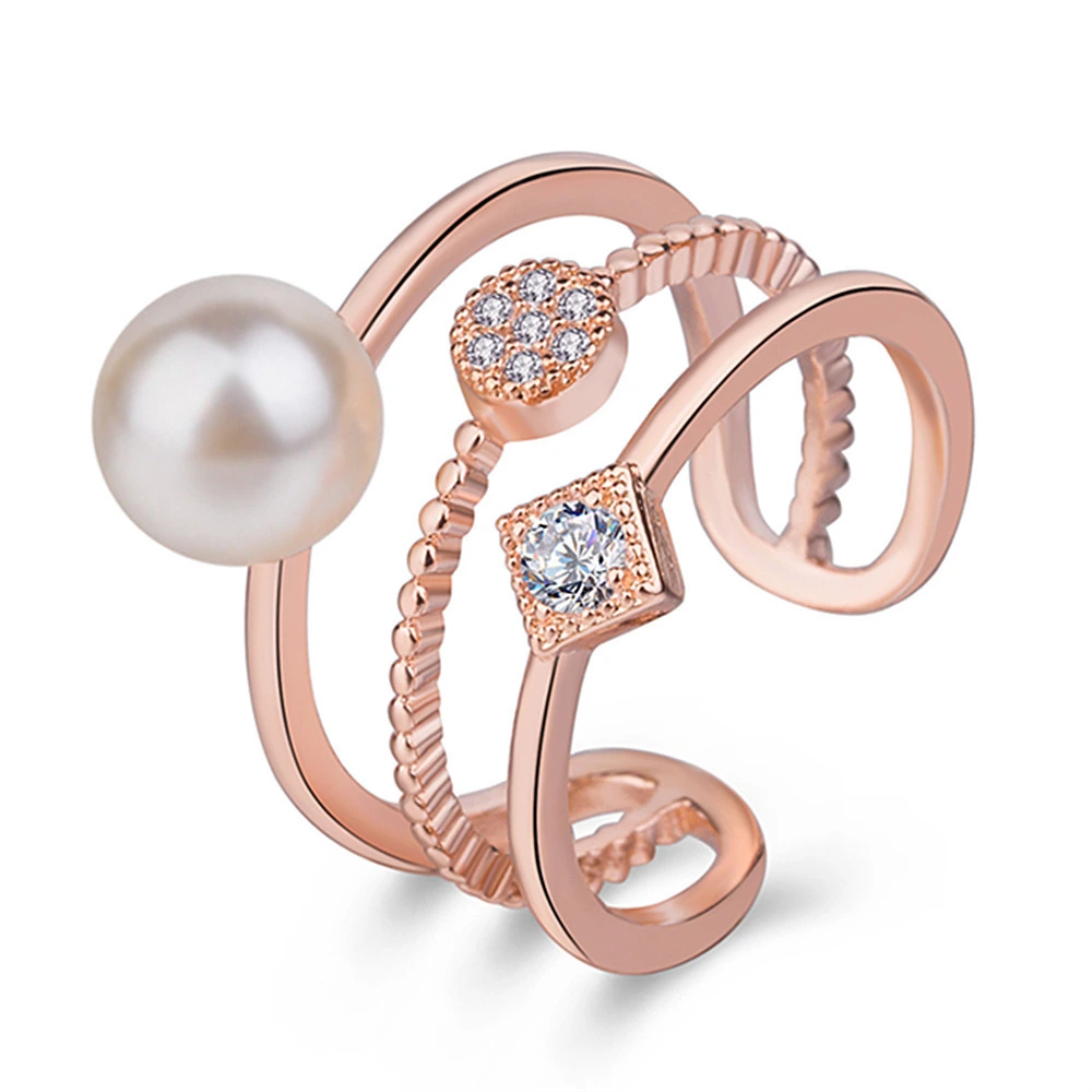 Hainon New arrivals 2019 cheap price wholesale pearl ring rose gold color engagement ring 1