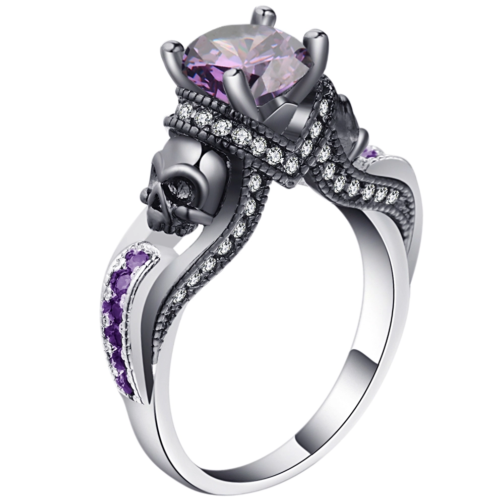 Skull Ring With Purple CZ Stone Vintage Men Rings in Red Green Blue Red Yellow Birthstone Infinity Rings for Women 1
