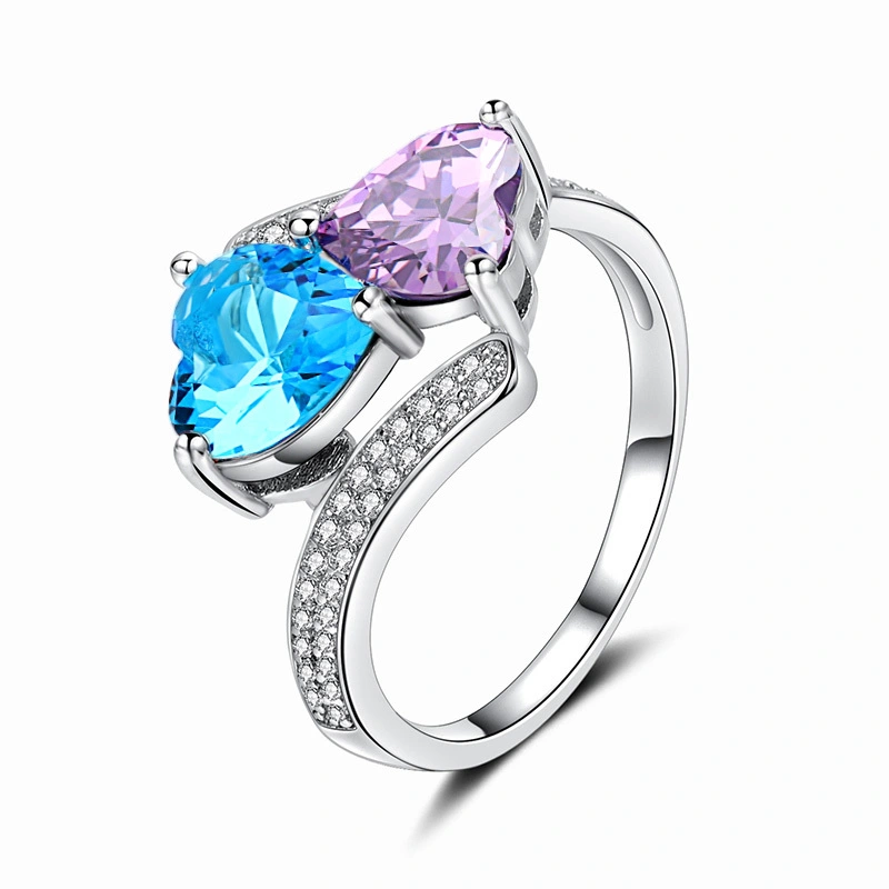 Hainon Blue Purple Green Red Pink Heart Cz Rings For Women Wholesale Birthstone Color Micro Paved Crystal Promise Love Gift 1