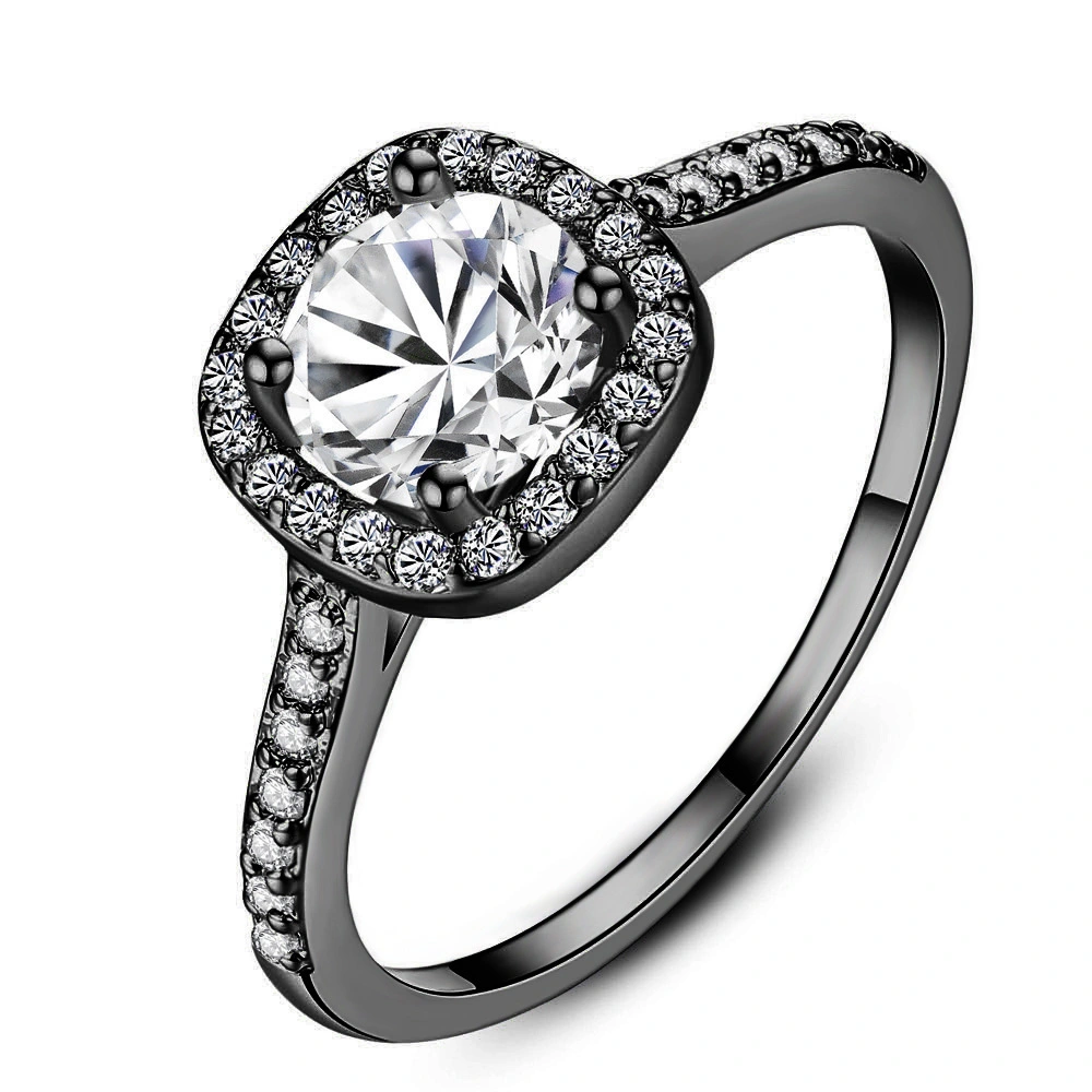 Hainon fashion Simple White zircon Ring Wedding Engagement ring Jewelry Gift Women Gift card flannel bag set 1