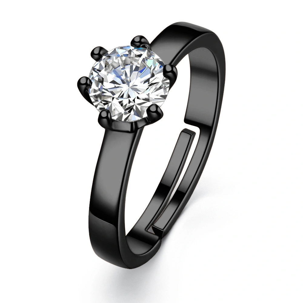 Hainon Black Gun Plated Open Ring Jewelry for Women Wedding Engagement Zircon Jewelry Gift card flannel bag set 1