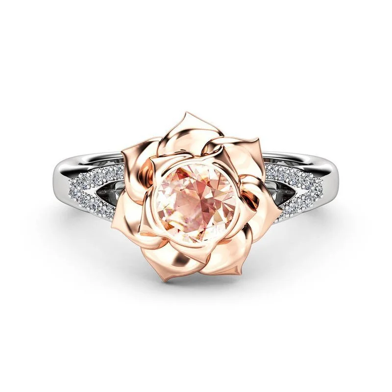 New Luxury Diamond Flower Engagement Zircon Ring Hot Selling Flower Silver Plated Rings Jewelry for Women Rose Gold Plated 1