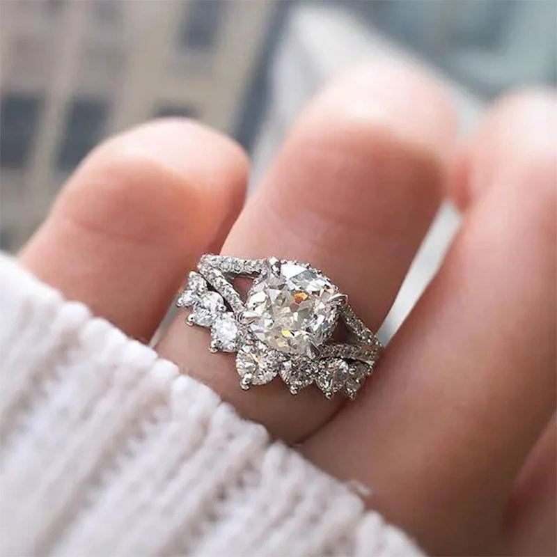 Hainon Best selling new set ring Middle East luxury zircon ring 2 piece set proposal engagement ring Gift card 1