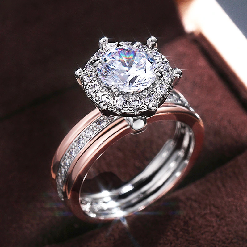 Hainon European and American Creative two Stone zircon engagement ring fashion wedding party ring Gift card 1