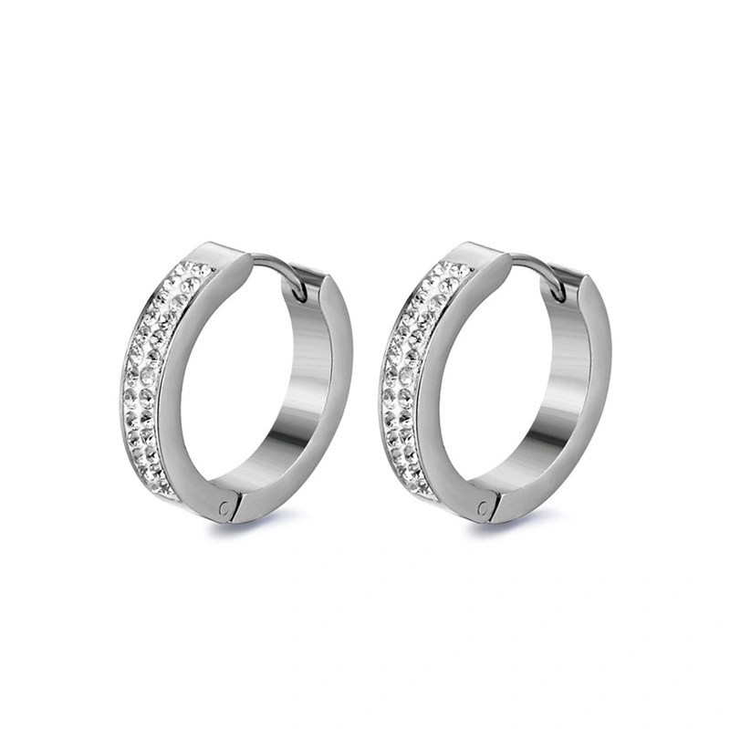 Hainon Fashion stainless steel 15mm white crystal Earrings Hot Sale women Personality Hoop Earrings for party girls 1