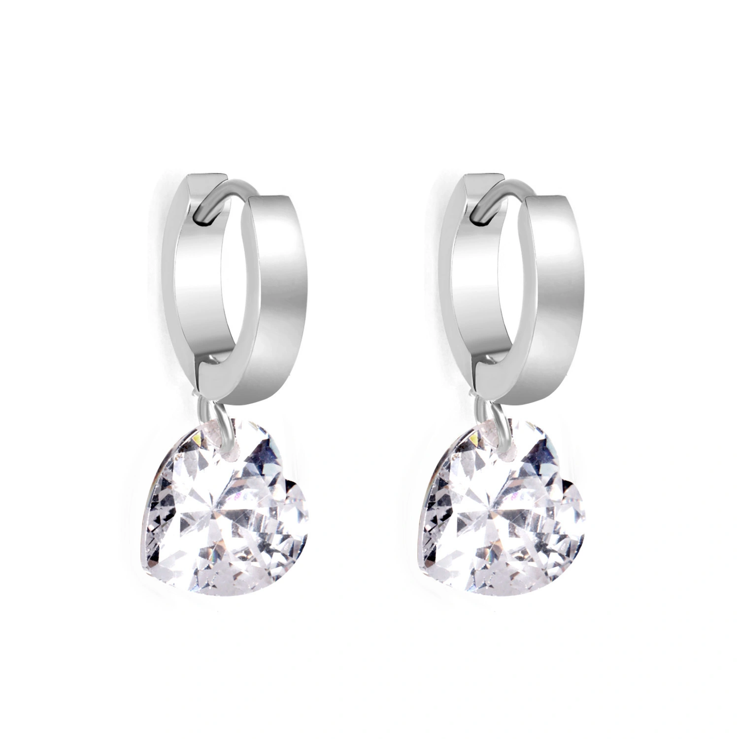 Hainon charm fashion stainless steel heart white crystal earrings 18k gold plated gifts jewelry women drop earrings 1