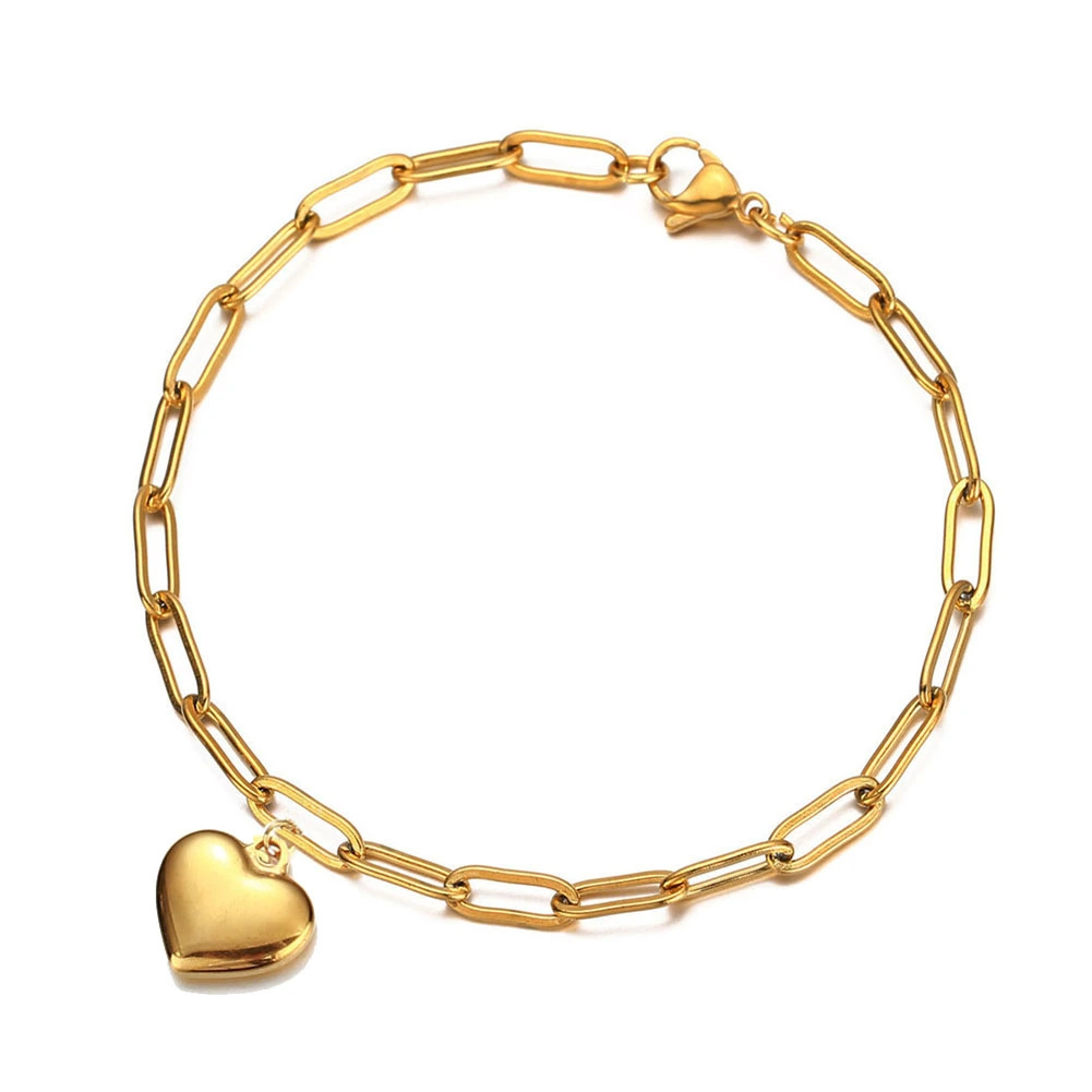 Hainon fashion 4mm heart bracelets bangles Geometric Square 20cm Stainless steel bracelet Anklet women jewelry wholesale 1