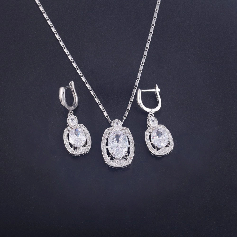 Hainon new designs jewelry set white Zircon Pendant Necklace and Earrings set girl jewelry set for wedding 1