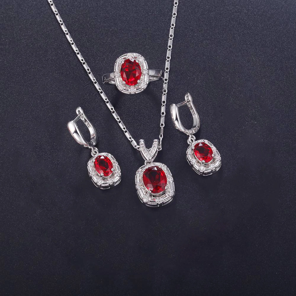 Hainon wholesale fashion Platinum plated red zircon Necklace Earrings ring set bridal necklace jewelry set 1
