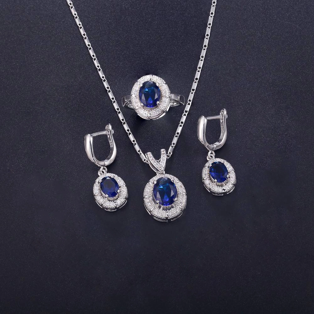 Hainon high quality blue oval zircon Pendant Necklace Earrings ring Set new fashion jewelry sets wholesale 1