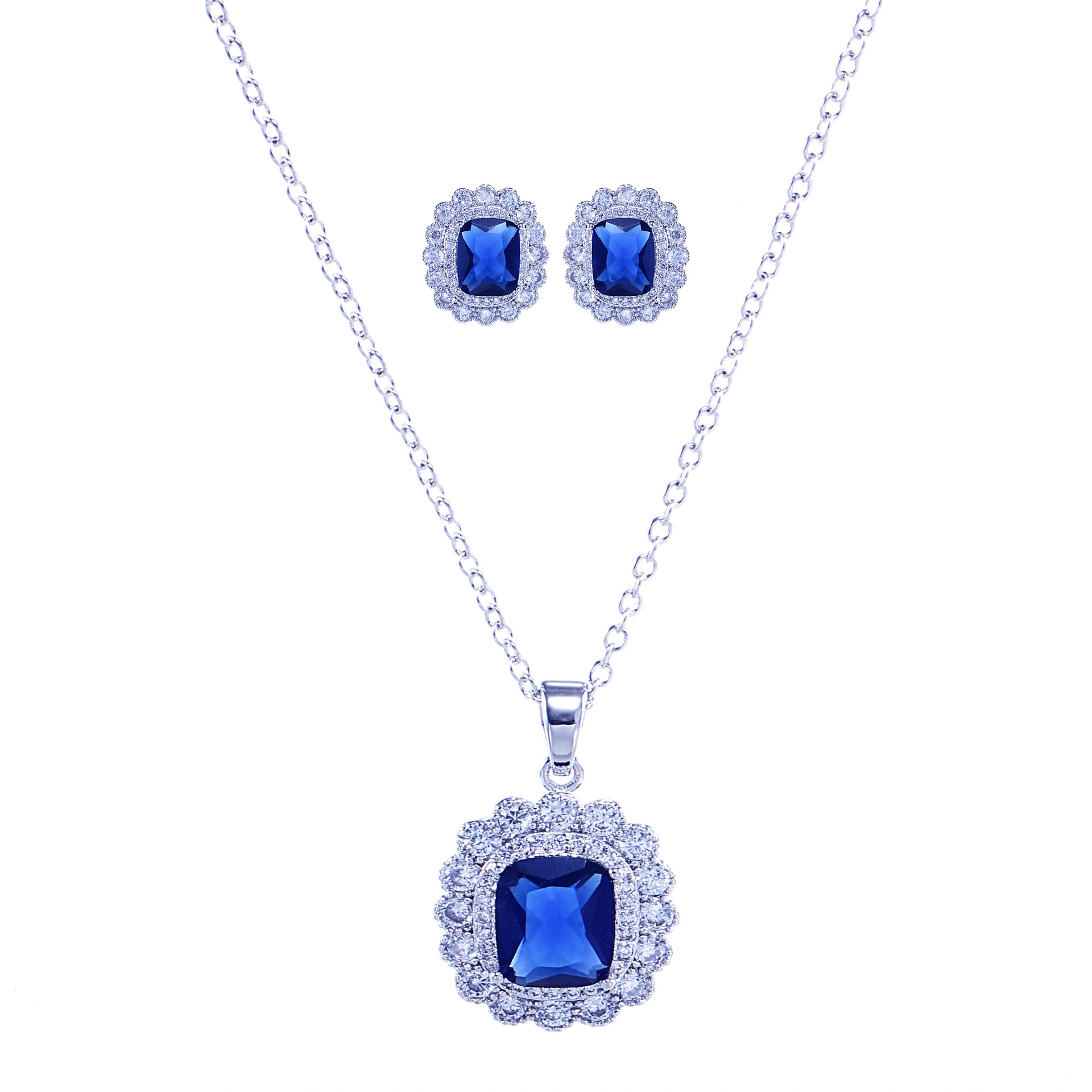 Hainon 2021 Platinum plating luxury shiny zircon Brida Necklace and Earrings Jewelry Set Gifts Wedding fashion jewelry set 1
