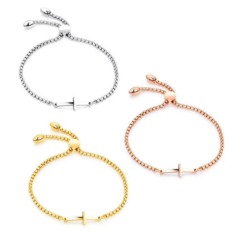 Stainless Steel Bracelet Men Rose gold Steel Color 25cm Cross Bracelet Suitable for different  jewelry 1