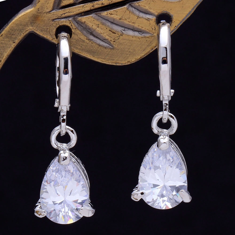 Fashion white gold plated white zircon water drop earrings for women Hainon wholesale 1