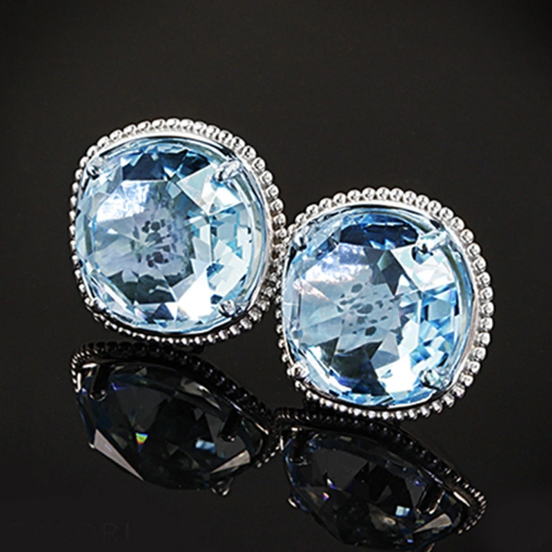 2021 summer Hainon earrings Charming Light blue round crystal Fashion style women earring alloy elegant jewelry 1