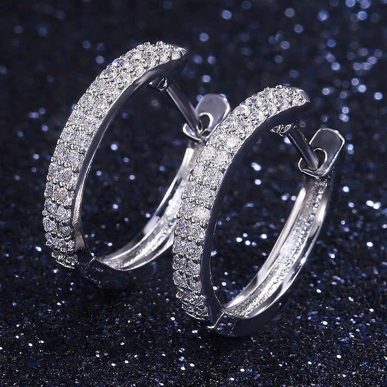 2021 summer Hainon Silver-plated earrings shiny zircon Fashion style women hoop earring alloy elegant jewelry 1