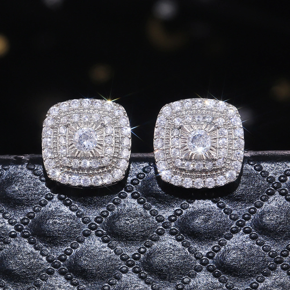 2021 summer Hainon earrings Shiny zircon square earrings Fashion style women earring alloy elegant jewelry 1